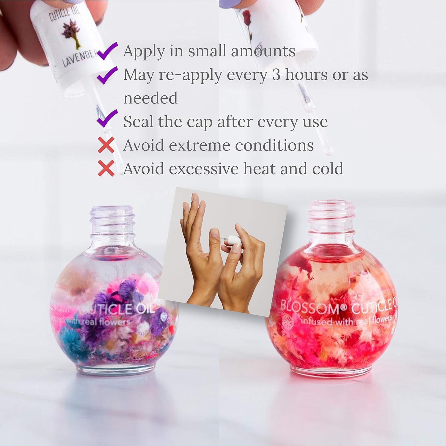 Blossom Scented Cuticle Oil Infused with Real Flowers Twin Pack — Nourishing Essential Oils for Softening, Hydrating and Repairing Nail Cuticles (Lavender & Rose — 2 x 0.42 Fl. Oz.): Beauty