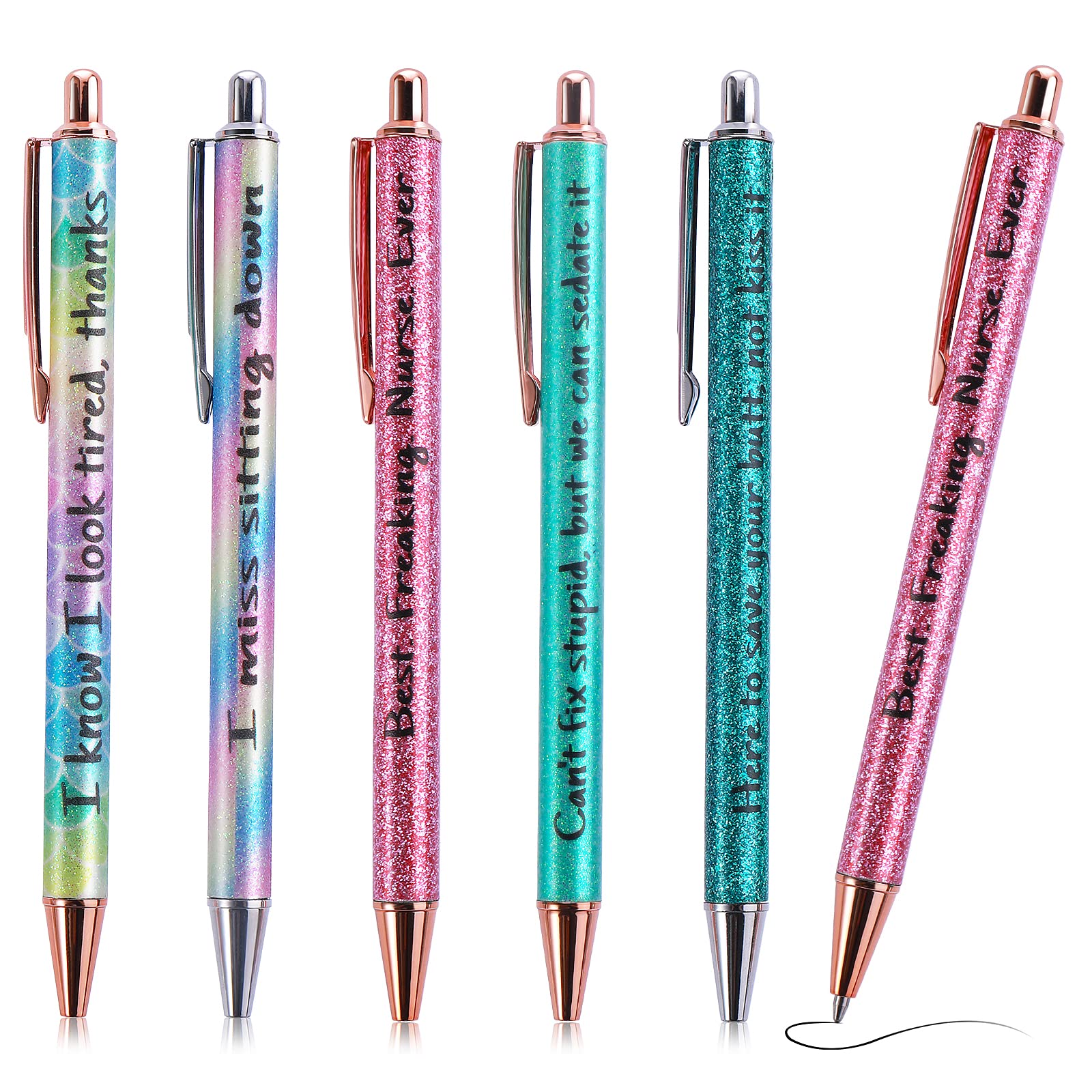 Cobee Funny Ballpoint Pens, 5 Pieces 1mm Retractable Glitter Fun Ball Point Pen Black Ink Gel Ball Point Pens, Pretty Pens for Colleague Worker Office Gifts