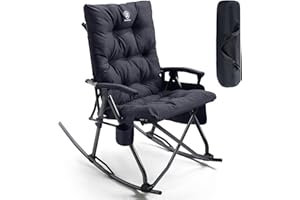 EVER ADVANCED Oversized Folding Rocking Camping Chair, Padded Portable Rocker Chairs for Patio, Lawn and Outdoors, Heavy Duty Hard Armchair for Adults Supports 400lbs, Black