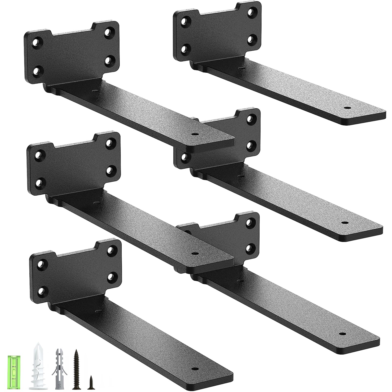 Yeabett 6 Pack Shelf Brackets 20cm, Heavy Duty Wall Brackets, 75kg Load Capacity, Black