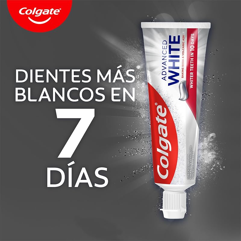 - Pasta de dientes Advanced White con Bicarbonato y Ceniza Volcánica, Pack 12 x 75 ml, Dientes más blancos en 7 días, clínicamente probada para eliminar las manchas superficiales