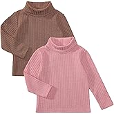 DEFAHN 2 Pack Toddler Unisex Solid Turtleneck T-Shirt Long Sleeve Ribbed Sweatshirt Basic Tee Tops Girls Boys