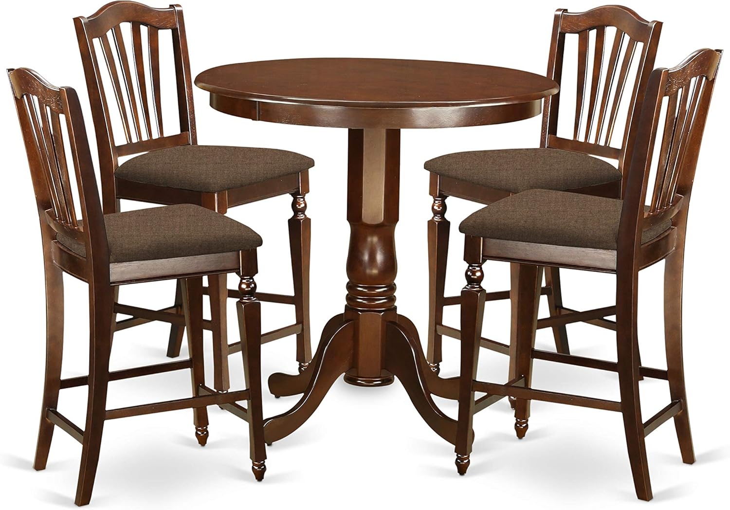 East West Furniture JACH5-MAH-C 5-Piece Dining Table Set - Round Top Dining Room Table - 4 Dining Chairs Slatted Back and Linen Fabric Seat (Mahogany Finish): Furniture & Decor