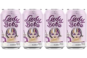 (Pack of 4) Lady Boba 4 Cans. Milk Bubble Tea with Boba Pearls in a Can (10.7oz/can) with Thank You Card. Choose One from Variety of Flavors: Assorted, Classic, Brown Sugar, Taro, Matcha Latte. Ready To Drink Beverage. (Taro)