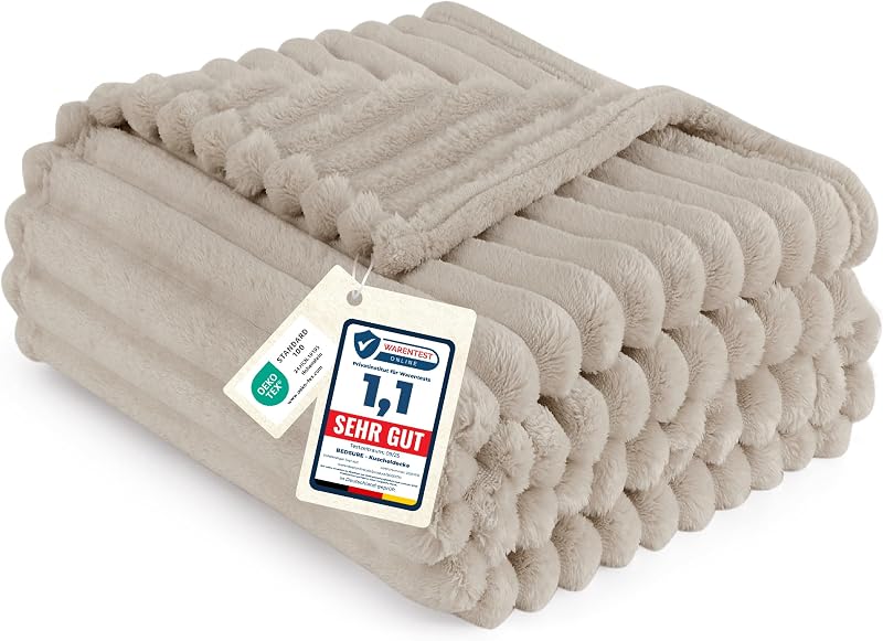 Kuscheldecke 150x200 Zimmer Deko - Tagesdecke, Beige