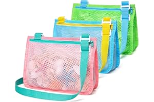 F-color Seashell Bag Kids Beach Bag - Mesh Sea Shell Bags Toys for Sea Sand Pool Swim Beach Shell Accessories Beach Gifts for Boy, Girl (Green, Blue, Pink)