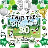 Crenics Golf 30th Birthday Decorations - 30th Birthday Backdrop, Thir-Tee Banner, Honeycomb, Hanging Swirls, Paper Pom Poms and Balloons for Him or Her 30 Birthday Party Supplies