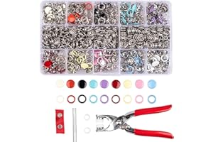 Siziviki 200 Set Snap Button Kit - 9.5mm 10 Colors Snaps for Fabric - Fastener Pliers & Snap Fastener Tool - 100 Hollow & 100 Solid - Suitable for DIY, Sewing, Crafting