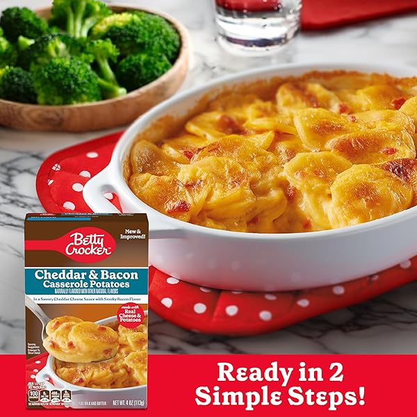 BETTY CROCKER CHEDDAR AND BACON CASSEROLE POTATOES, MADE WITH REAL CHEESE, 4 OZ BOX