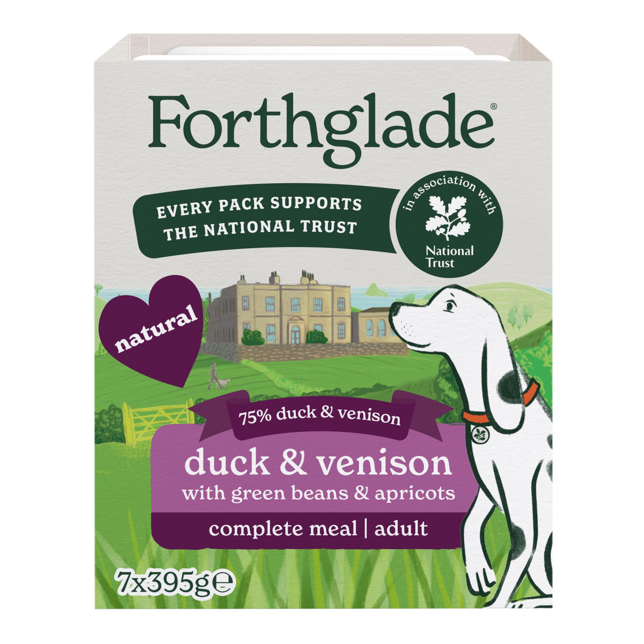 Forthglade Wet Dog Food, National Trust (7 x 395g Trays) - Grain Free & Hypoallergenic Dog Food, Adult 1 Year+ with Duck & Venison, Stomach Sensitive Meals with Natural Ingredients