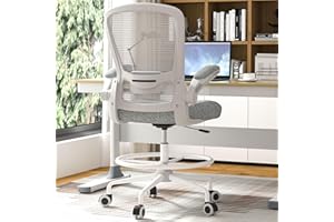 MIMOGLAD 𝐃𝐫𝐚𝐟𝐭𝐢𝐧𝐠 𝐂𝐡𝐚𝐢𝐫, Ergonomic Desk Chair with Adjustable Lumbar Support, Computer Chair-with Flip-Up Arms, Swivel Tall Task Chair for Drawing, Work (Light Gray)