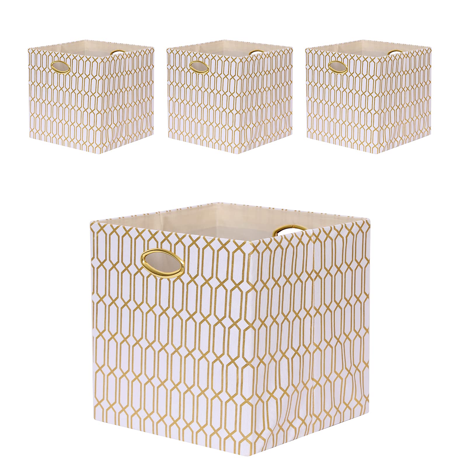 Photo 1 of Fboxac Cube Storage Bins 13×13 Polyester Foldable Box with Handles, Collapsible Organization Basket Set of 4 Large Capacity Drawer for Closet Shelf Cabinet Bookcase Bedroom, White Gold