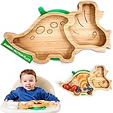 Bamboo Divided Suction Plates for Baby - Strong Suction Plates for Toddlers - Non-toxic All Natural Eco Friendly Materials - Dinosaur