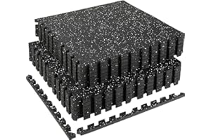 HIAARO 0.56in Thick 48 Sq Ft Exercise Equipment Mats, 12 Tiles Rubber Top EVA Foam Workout Mats, Interlocking Gym Flooring for Home Gym, 24 x 24in, Black & White