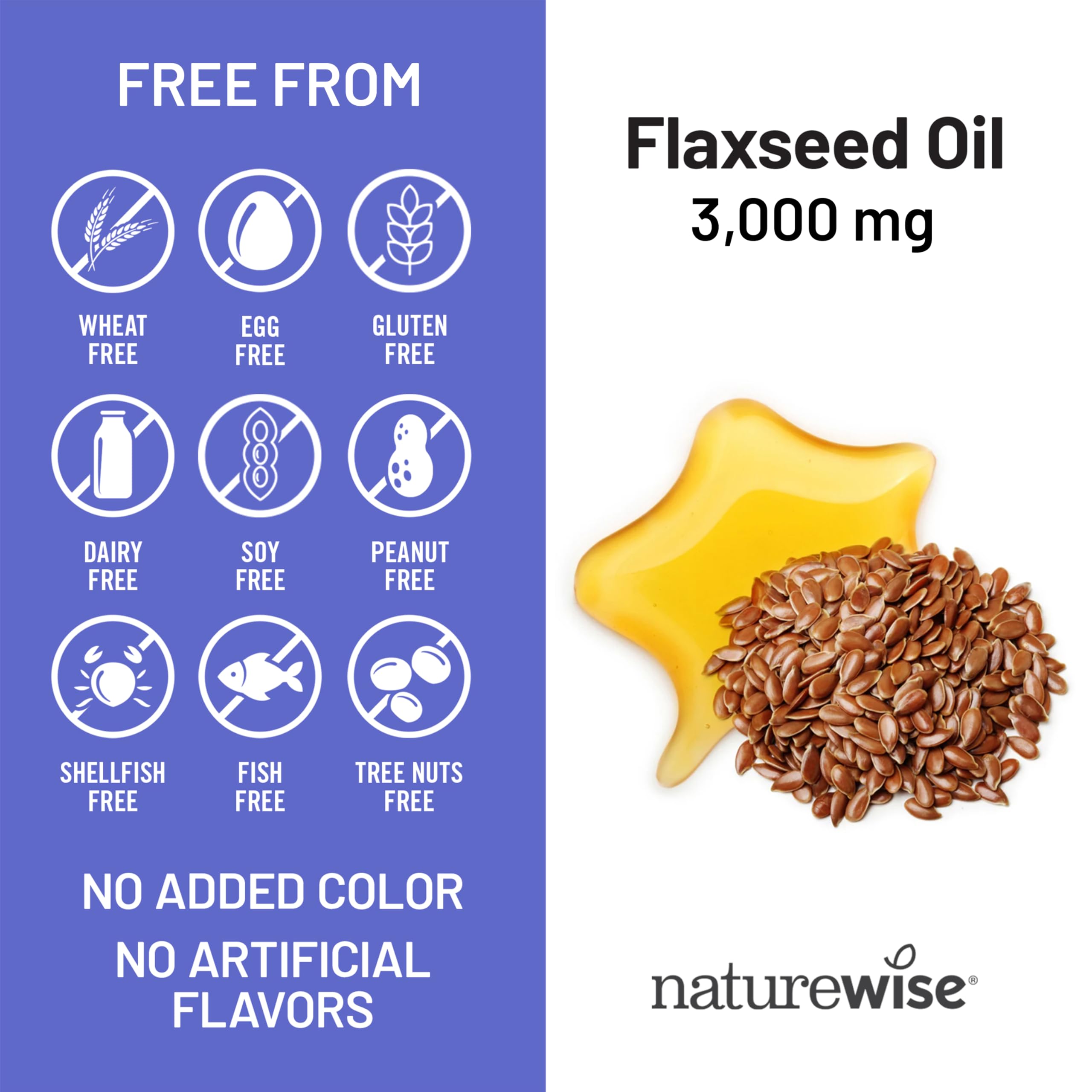 NatureWise Flaxseed Oil 3000 mg, Fish Free Omega 3 with 1500 mg ALA, Dietary Supplement for Immune Health Support - Organic, Cold Pressed, Non-GMO - 90 Softgels[30-Day Supply]