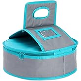 Insulated Round Thermal Casserole Food Carrier for Lunch, Lasagna, Potluck, Picnics, Vacations - Teal and Grey