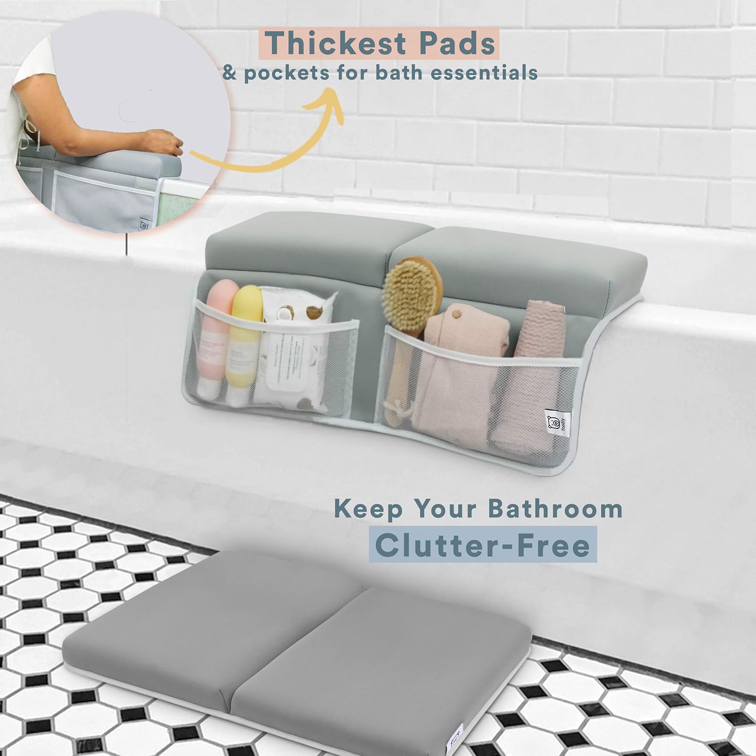Bath Kneeler and Elbow Rest Pad Set - Thickest Baby Bath Kneeler Pad in The Market - with Memory Foam and Baby Toys Organizer - Ideal Bathtub Kneeler Pad and Elbow Rest for Baby Bath Time : Baby