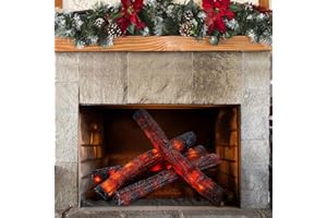 Tuanse 4 Pcs 16 in Flameless Fireplace Log Light Fake Fire Flame Camping Decoration Flameless Fireplace LED Light Fake Fire Log for Home Christmas Winter Indoor Outdoor Party Decor