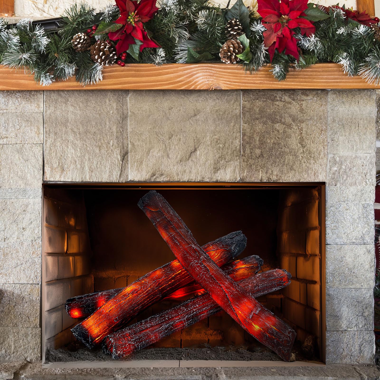 Photo 1 of Tuanse 4 Pcs 16 in Flameless Fake Fire Log Light Realistic Fireflame Camping Decoration Flameless LED Light Gas Logs for Indoor/Outdoor Gas Fire Pits, Fireplace Home Winter Party Decor