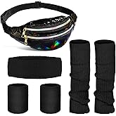 SATINIOR 80s Women Workout Outfit Neon Leg Warmer Headband Wristbands Fanny Pack Set 80s Accessories for Yoga Running