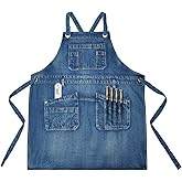 Upguider Denim Apron with Multi Pockets for Kitchen, Cooking, BBQ & Gardening