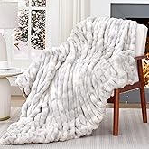 Touchat Ruched Faux Rabbit Fur Throw Blanket, 700 GSM Luxury Dual-Sided Soft Cozy Blanket, Fuzzy Fluffy Plush Blanket for Bed, Couch and Sofa - 50"x60", Tie-dye Gray