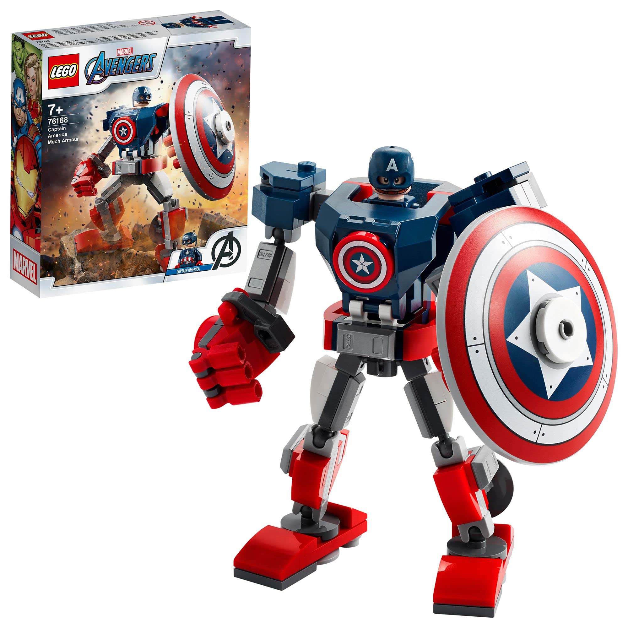 LEGO 76168 Marvel Avengers Captain America Mech Armour Set, Action Figure Toy for 7+ Years Old Boys and Girls