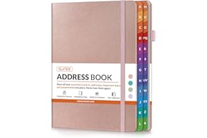 SUNEE Address Book with Colorful Alphabetical Tabs, Address Notebook Organizer for Record Contacts, 5.3'' x 7.7''- Rose Gold