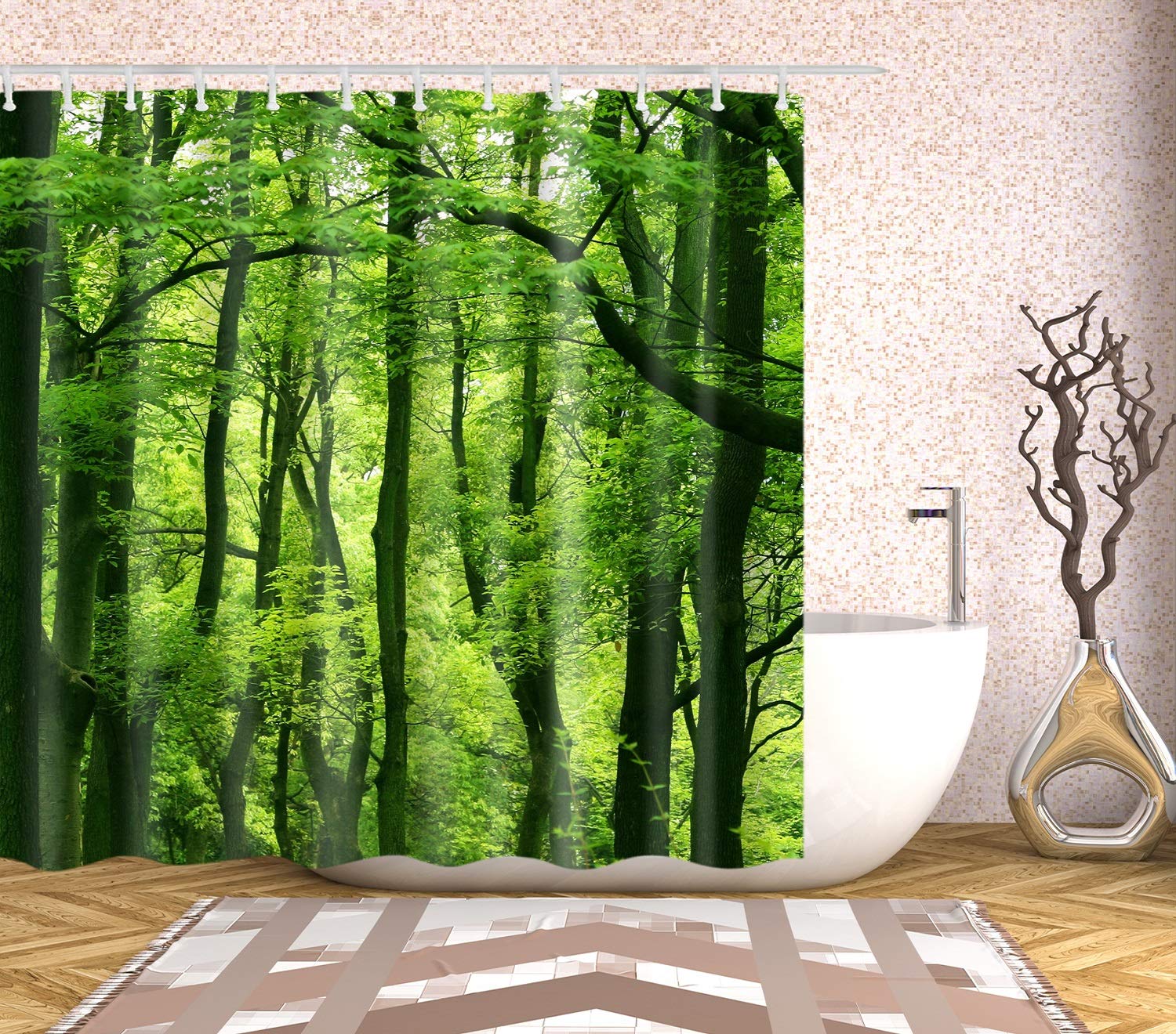True Holiday Shower Curtain, Waterproof Polyester Shower Curtain Mildew Resistant Antibacterial Shower Curtain with 12pcs Hooks 180x180cm Tree
