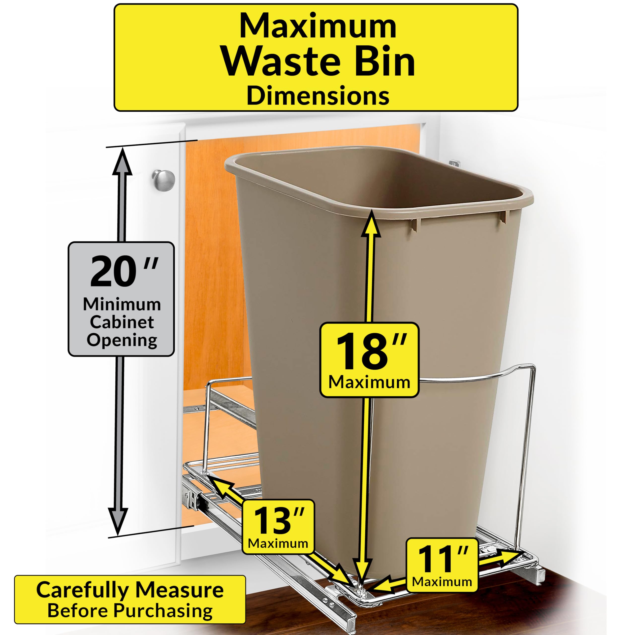 LYNK PROFESSIONAL® Pull-Out Trash Can Drawer – Sliding Organizer for Kitchen Cabinet or Under-Sink Use – Heavy Duty Storage Rack (Bin Not Included)