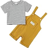 ZOEREA Toddler Baby Boys Clothes Summer Outfit Stripe T-Shirt and Shortall Romper Set Cute Jumpsuit Solid Color 6M-4T