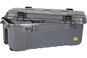 Plano Storage Trunk with Wheels, Gray, Lockable Storage Box, Airline Approved Sportsman Trunk, Hunting Gear and Ammunition Bi