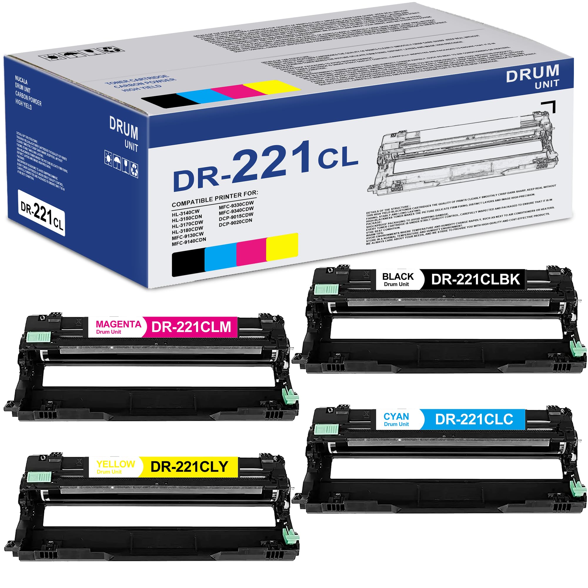 Photo 1 of DR-221CL DR221CL Drum Unit Replacement for Brother MFC-9130CW MFC-9340CDW HL-3170CDW DCP-9015CDW Printer No Toner (DR221CL Black Cyan Magenta Yellow, DR221CL-4PK)