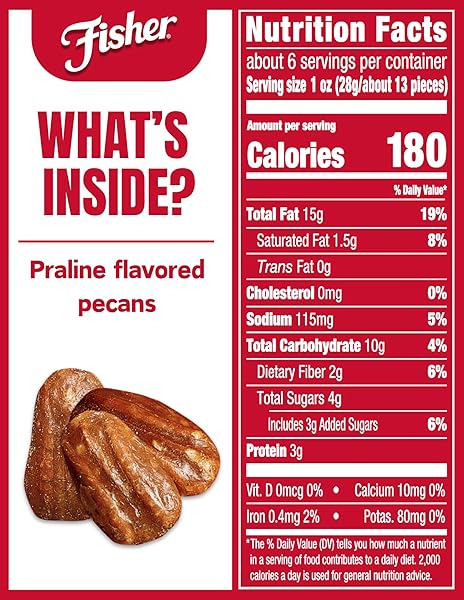 FISHER SNACK PRALINE PECANS, 5.5 OZ (PACK OF 1), RESEALABLE POUCH, MAMMOTH CANDIED PECANS, PERFECT FOR GIFTING OR PERSONAL ENJOYMENT, CRUNCHY, AND IRRESISTIBLY SWEET