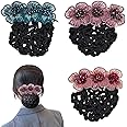 3 Pack Flower Hair Bun Clip Cover Net Snood Hair Barrette for Women Thick Thin Hairnet Hair Accessories