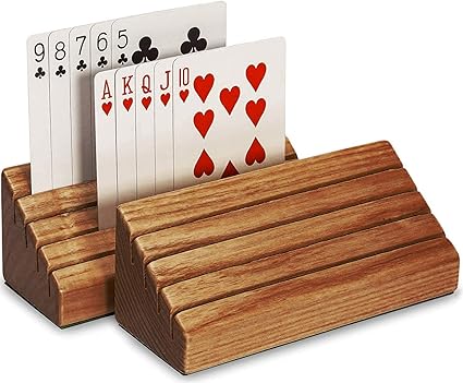 SKAVIJ Wooden Handmade Rack Playing Card Holder Decorative Card Organizer Tray (Pack of 2, 6-Inch)