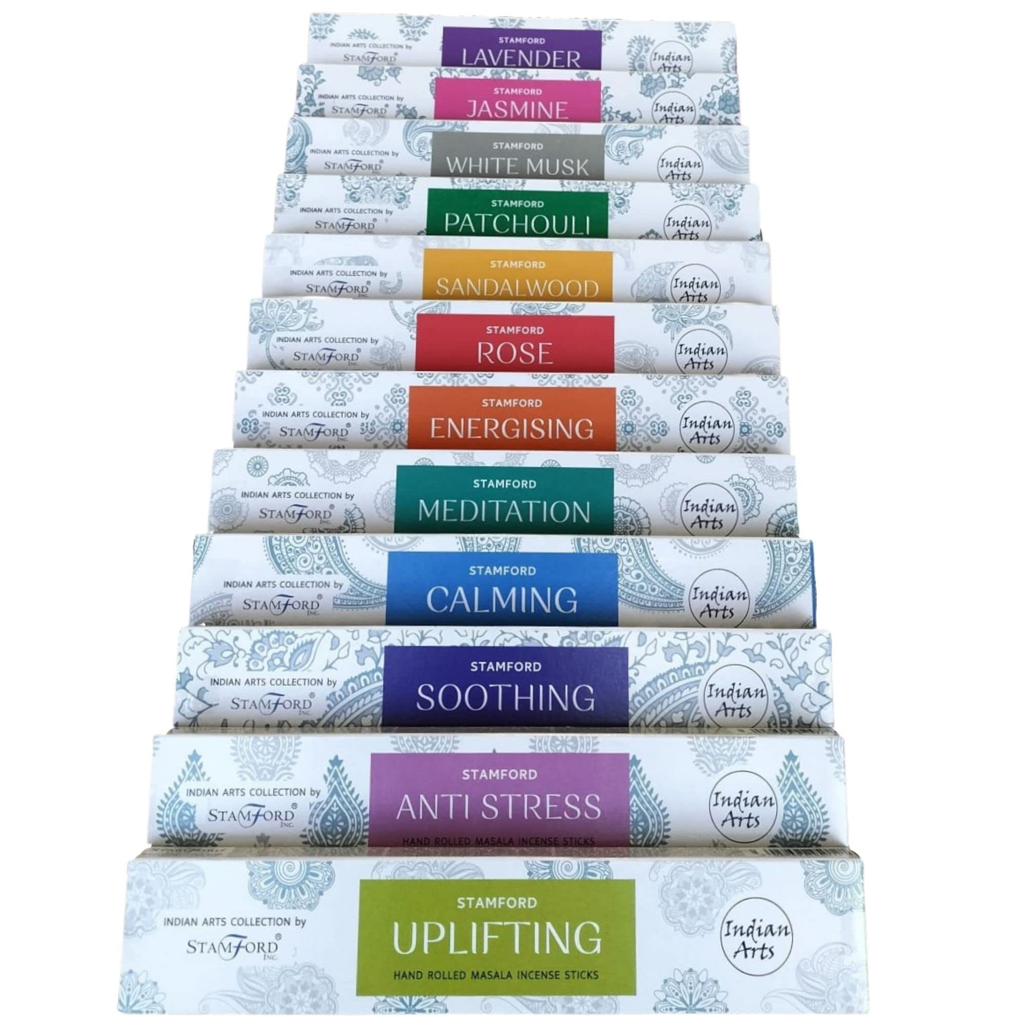 Indian Arts Collection By Stamford Premium Hand Rolled Masala Incense Sticks (12 x 15 sticks) (All 12 Scents)