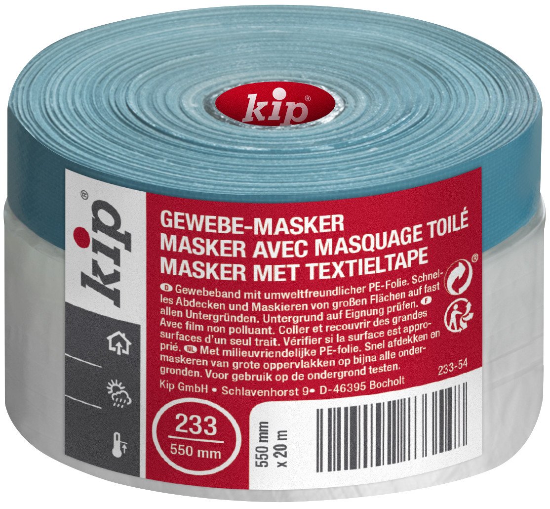 Kip Drop Cloths Pre-Taped Painters Masking Film 550mm x 20m with Duct Tape, Drape for Spraying, Covering, Suitable for Outdoor Decorating & Windows