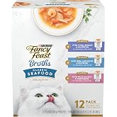 Purina Fancy Feast Broths, Classic Seafood Wet Cat Food, 1.4 oz, 12-Pack | Variety Pack with Lickable Grain-Free Wet Cat Food complements, made with no by-products, artificials flavors or colors