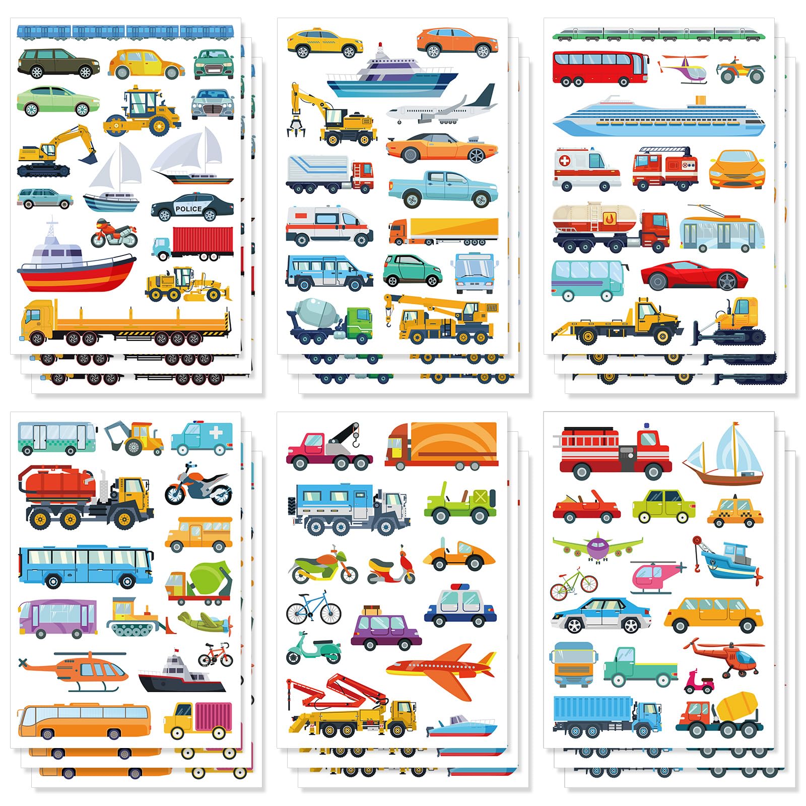 18 Sheet/279pcs Cars & Trucks Theme Stickers, Engineering Vehicle Stickers Kids Transportation Tractor & Construction Truck Decor for Toddler Boys & Girls