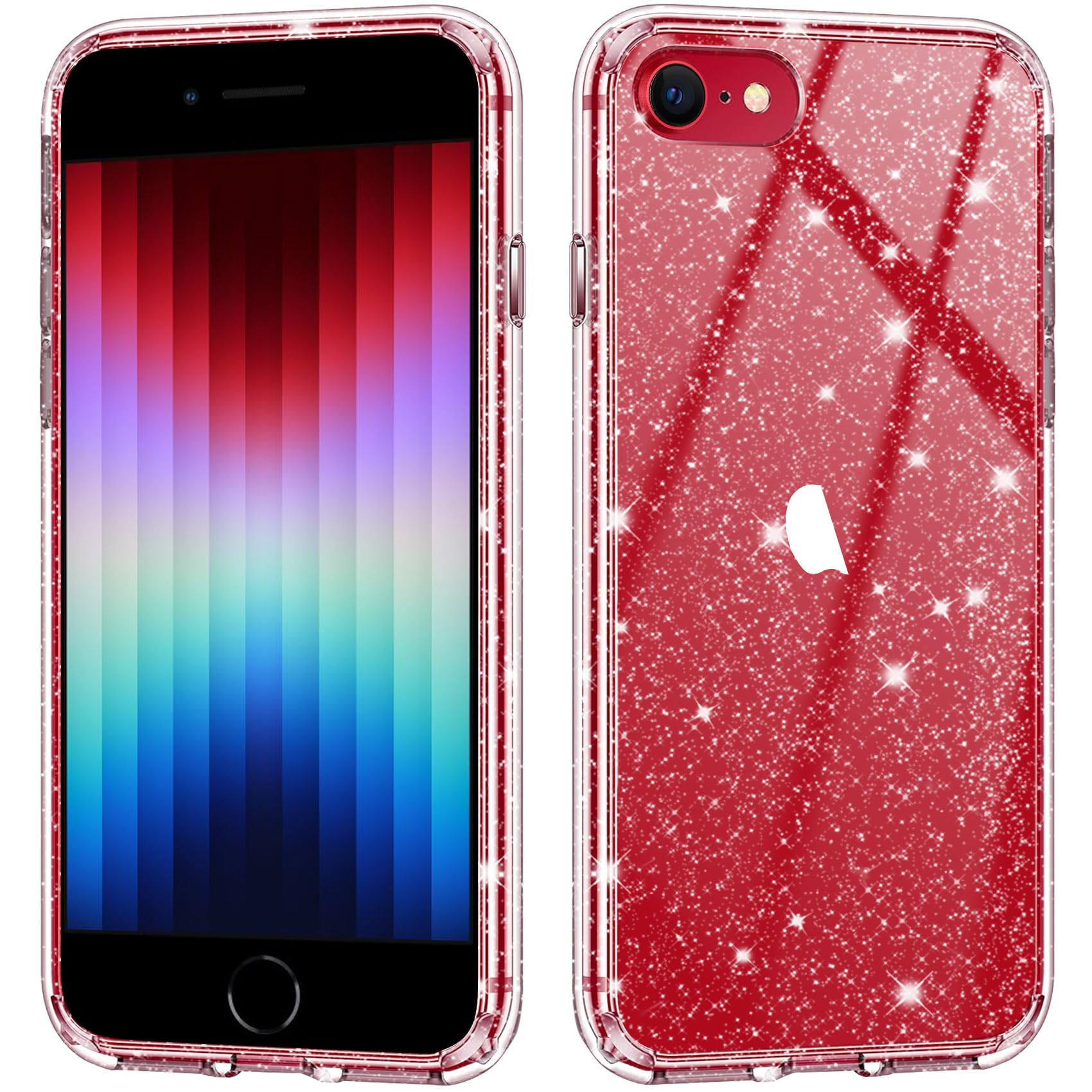 Photo 1 of JJGoo Compatible with iPhone SE Case 2022/2020, Compatible with iPhone 7 8 Case, Bling Sparkle Soft TPU Anti-Scratch Shockproof Protective Phone Bumper, Women Girls Cute Slim Phone Case, Clear Glitter