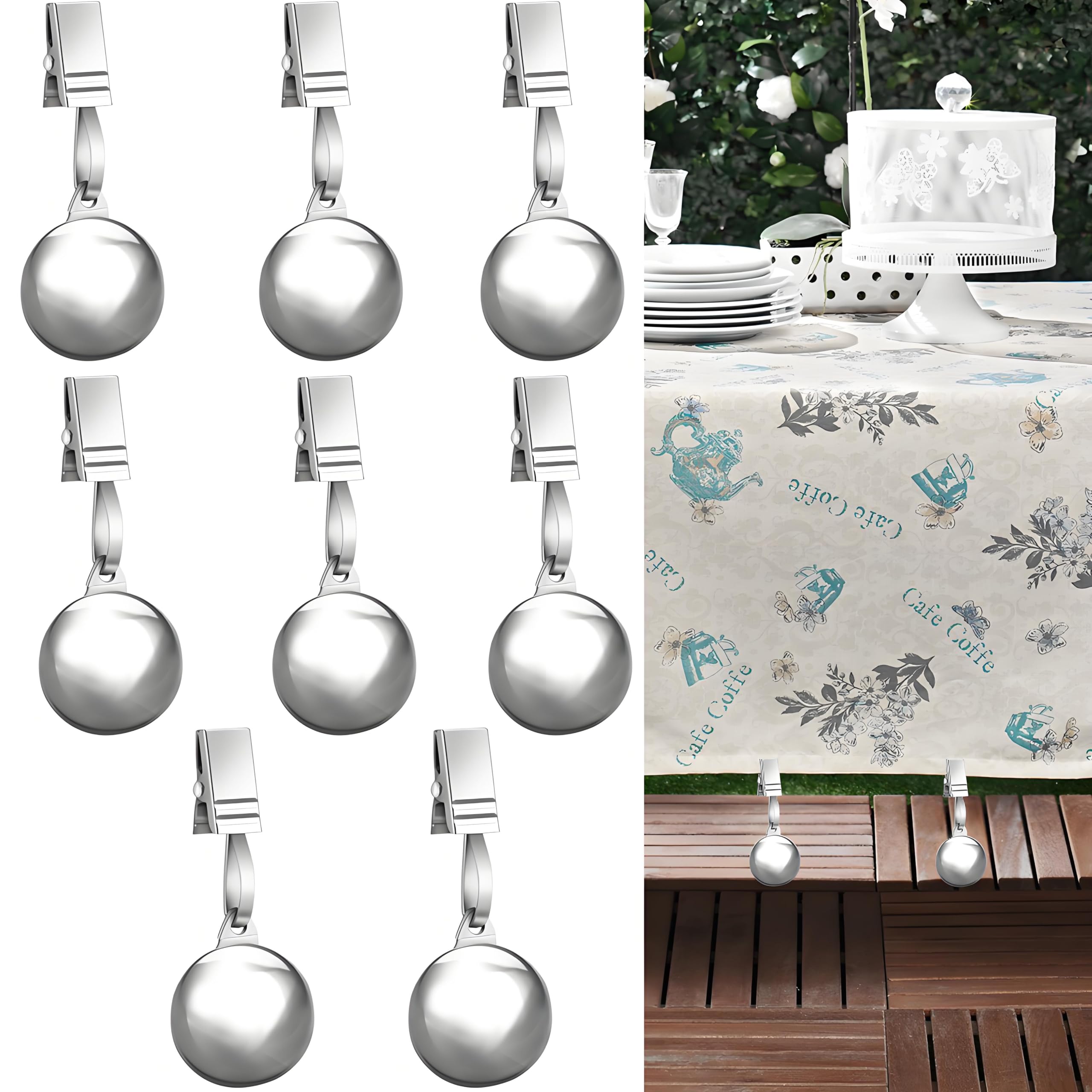 Photo 1 of 8 Pack Heavy Duty Tablecloth Weights, Stainless Steel Balls with Metal Tablecloth Clips for Outdoor Tables, Curtains & Christmas Flag, Add 19.2oz Weights for Holiday Dinner Party or Outdoor Picnic