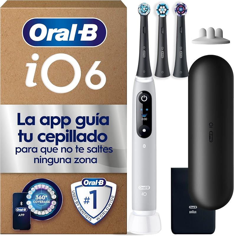 Escova de dentes elétrica oral-b io 6 cinza, 3 cabeças, 1 estojo de viagem, projetada por braun