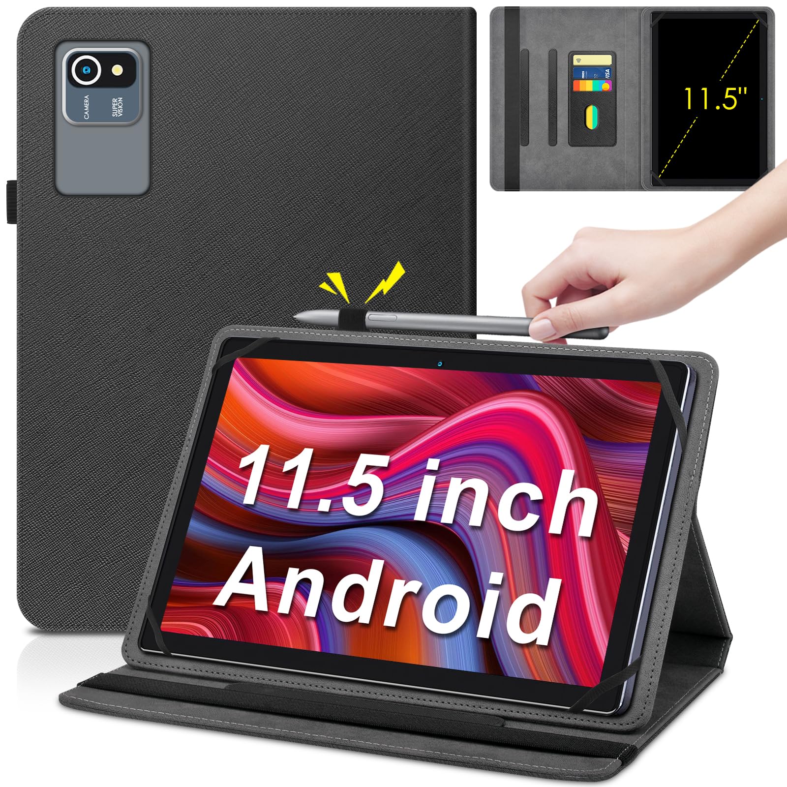 Photo 1 of DETUOSI Universal 11.5 inch Tablet Case, Leather Protective Cover for 11.5-12 Inch Android Tablet, Stand Folio Case Card Slot & Pencil Holder & Multi-Angles Viewing1