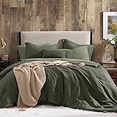 Geniospin Dark Olive Green Oversize Queen Comforter Set - 7 Pieces Comforter Queen Size, Solid Bedding Set for All Season, Textured Bed in a Bag with Sheets