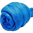 3.53oz Wool Roving Yarn, Fiber Roving Wool Top, Wool Felting Supplies, Chunky Yarn, Spinning Wool Roving for Needle Felting Wet DIY Hand Spinning (Light Blue)