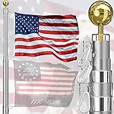Heavy Duty 20FT Telescoping Flag Pole,Extra Thick Outside House In Ground with 3x5 American Flag,for Yard,Residential & Commerical,Sliver