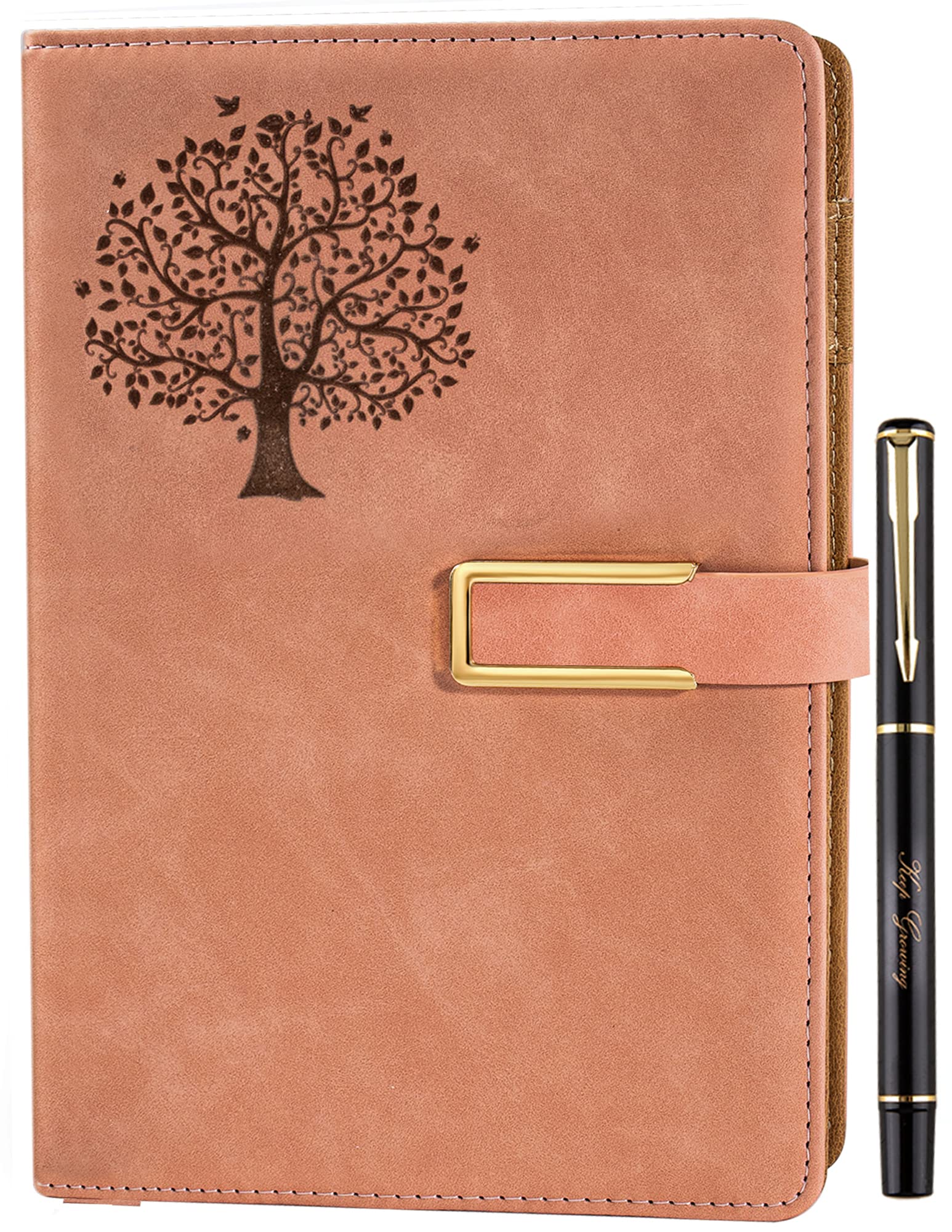 Farfume Ruled Refillable Notebook Premium Tree of Life A5 Journal, 21cm x 14.5cm Hardback Faux Leather Notebook, 100GSM Magnetic Buckle Journal (Tree of Life-Pink)
