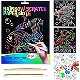 JUNQIU Scratch Art for Kids, Rainbow Scratch Paper Art Set - Ocean, Arts and Crafts for Girls Boys Ages 4-8, Kid Activity & Christmas Crafts, Stocking Stuffers for Kids