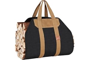 1MORE Firewood Carrier - Wood Carrier for Firewood,Log Carrier for Firewood Tote Bag, 40"X19" Canvas Firewood Carrier, Water Resistant Log Tote Wood Carrying Bag With Handles,Fireplace Tools. Black